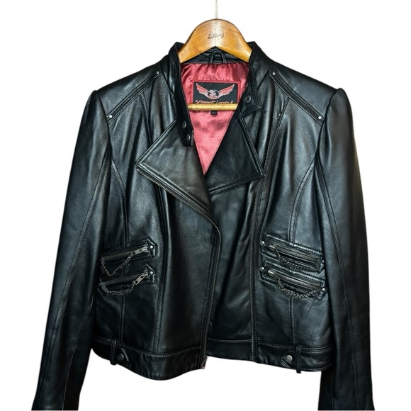 Street Legal Ladies Black Leather Jacket Large Black Leather Moto Jacket - Picture 4 of 13